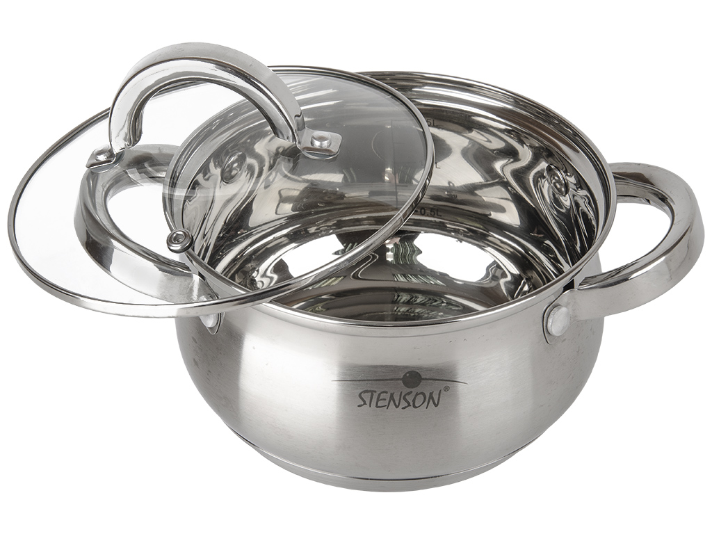Каструлі зі скляними кришками Stenson Melody індукц. дно 1,9-2,6-3,6л (ціна за набір 6 предметів)