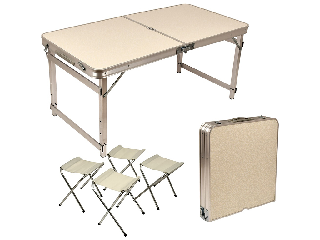 Стол-чемодан упрочненный (мдф, алюминиевый каркас, 4 стула) 120х60х70см