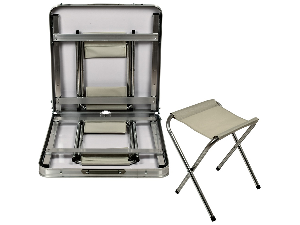 Стол-чемодан упрочненный (мдф, алюминиевый каркас, 4 стула) 120х60х70см