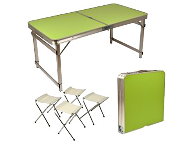 Стол-чемодан упрочненный, алюминиевый каркас, 4 стула, 120х60х70см
