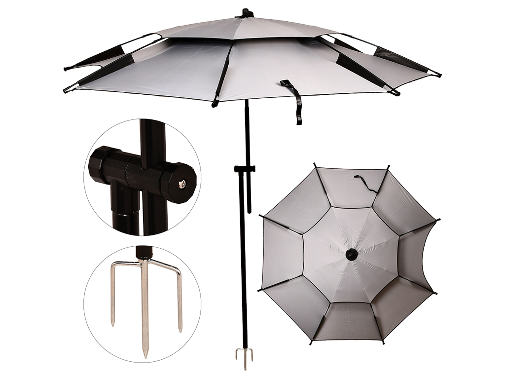 Зонт садовый, регулируемый наклон, антиветер, полиэстер, 2м, цвет серый