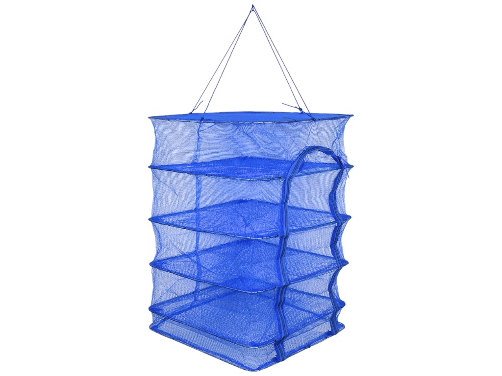 Сетка для сушки рыбы U, 4 яруса, усиленный каркас, металл, полиэстер, 40×40×65см, цвет синий