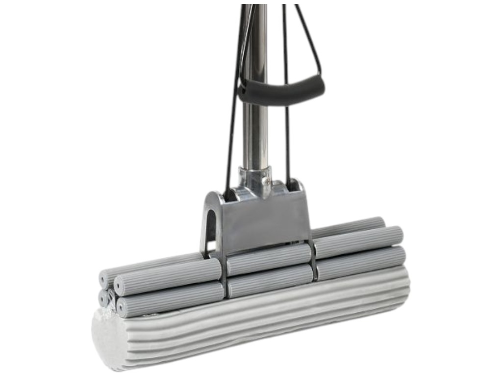 Швабра з віджимом, телескопічна ручка, залізо, пластик, ПВА, 128×27см, колір сірий