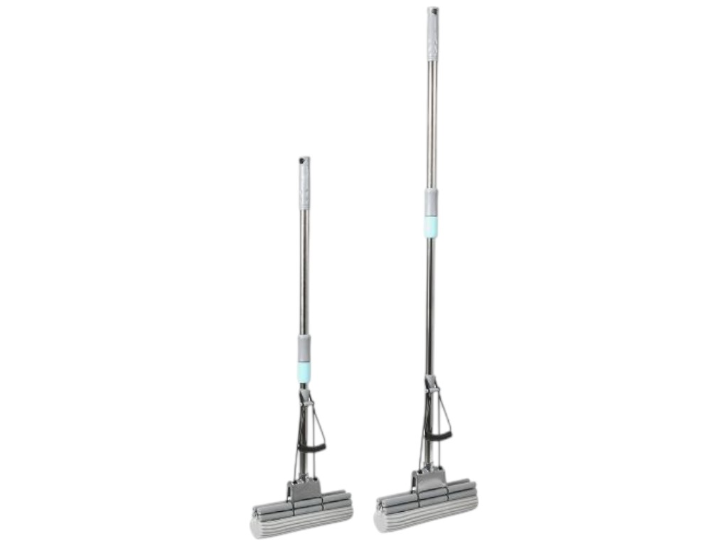 Швабра з віджимом, телескопічна ручка, залізо, пластик, ПВА, 128×27см, колір сірий