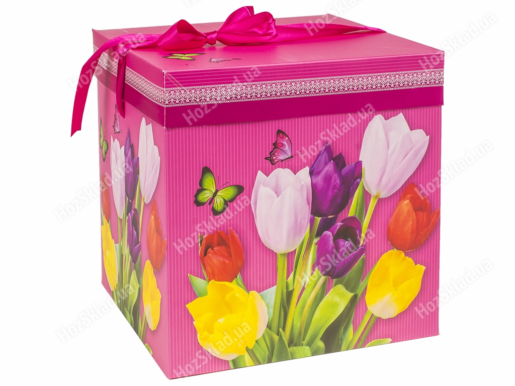 Коробка подарочная бумажная Тюльпаны 30х30х30см