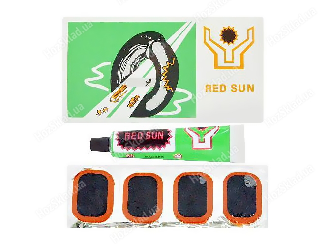 Ремкомплект для шин, камер, ПВХ Red Sun клей+48 латок 3,5x2,5см в упаковке B08842/B08840/OS-1304
