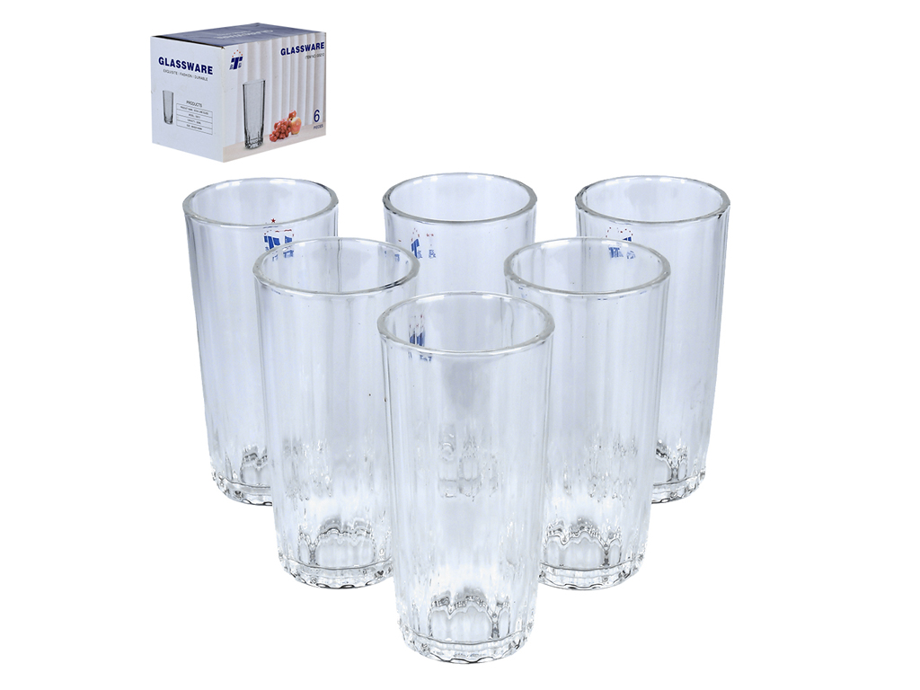 Стакан скляний високий "Bright", прозорий, 350мл, рельєфний (ціна за набір 6шт)