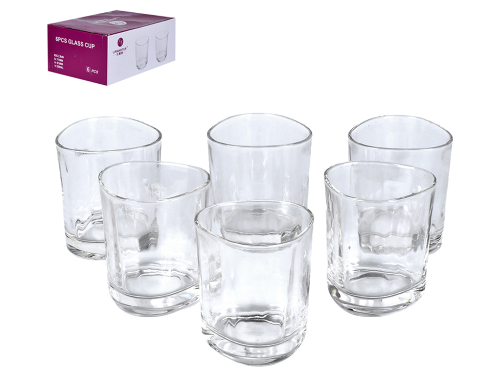 Стакан стеклянный низкий "Bright", прозрачный, 300мл (цена за набор 6шт)