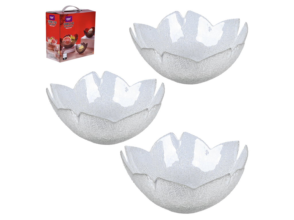 Салатник стеклянный, прозрачный, d13/16/20см (цена за набор 3шт)