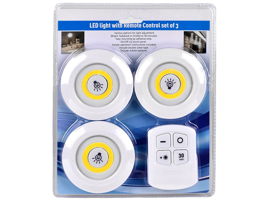 Світильник настінний світлодіодний на пульті, 24х20см, 3шт (без батарейок ААА)