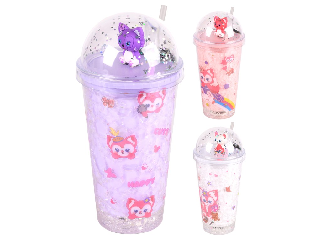 Стакан For Kids, крышка-купол, трубочка, пластик, 450мл, цвет прозрачный