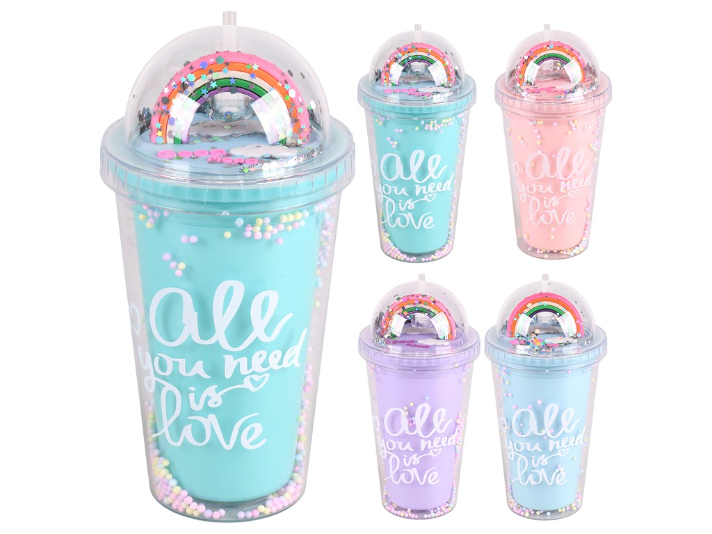 Склянка With Love, кришка-купол, трубочка, пластик, 450мл, 22×9,5×6,5см