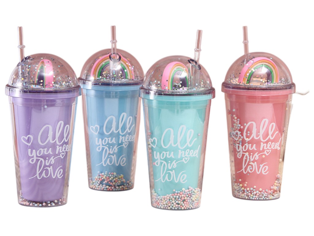 Склянка With Love, кришка-купол, трубочка, пластик, 450мл, 22×9,5×6,5см