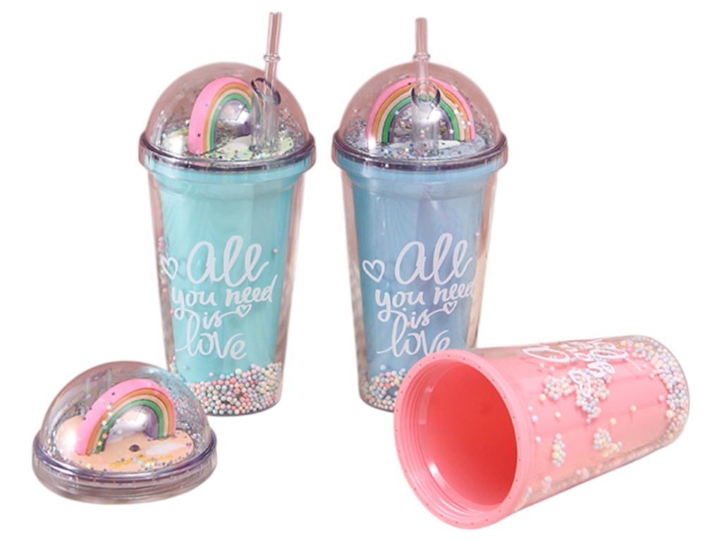 Склянка With Love, кришка-купол, трубочка, пластик, 450мл, 22×9,5×6,5см
