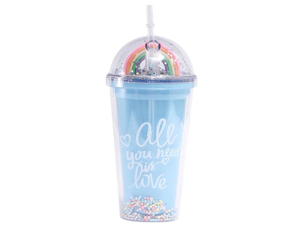 Склянка With Love, кришка-купол, трубочка, пластик, 450мл, 22×9,5×6,5см