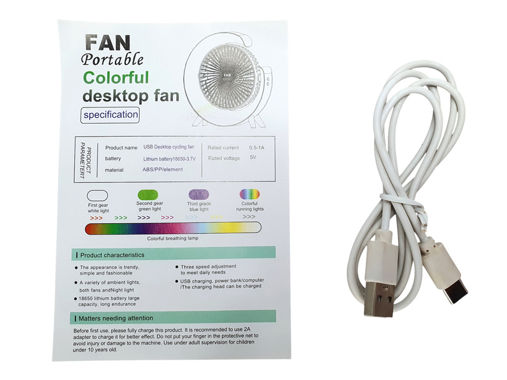 Вентилятор настольный USB с подсветкой, 24×24×6см