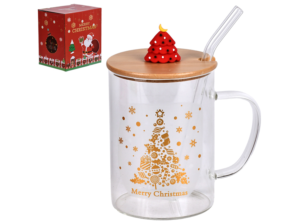 Чашка новорічна з бамбуковою кришкою і трубочкою "Christmas Magic" 450мл