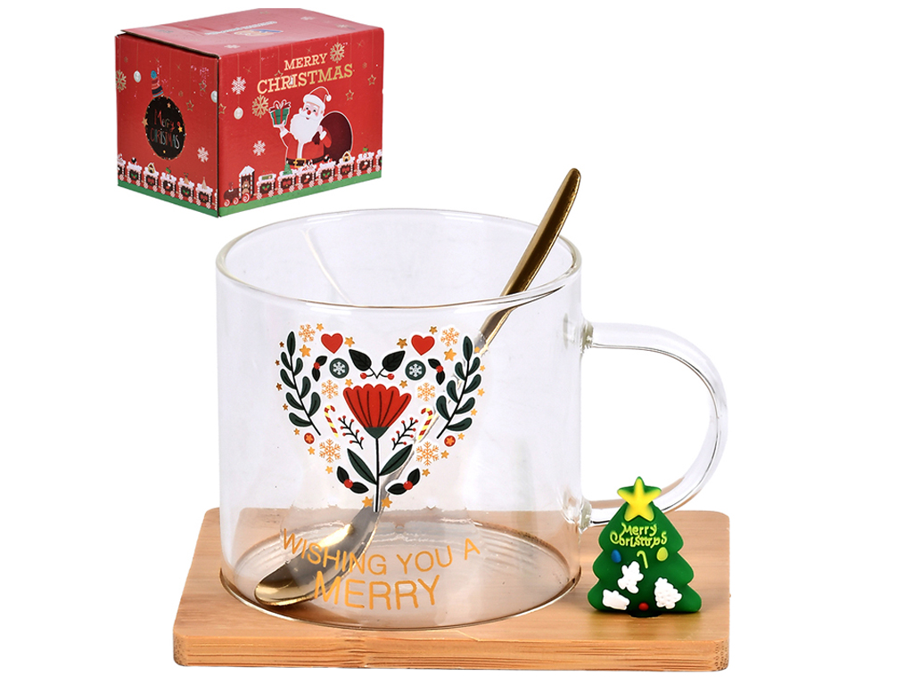 Чашка новорічна на бамбуковій підставці з ложкою "Christmas Magic", 250мл