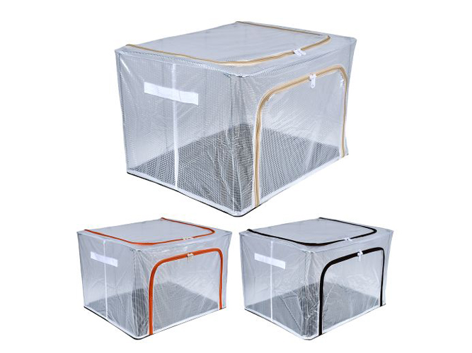 Коробка для хранения вещей, ПВХ, белая с цветной окантовкой, 66л