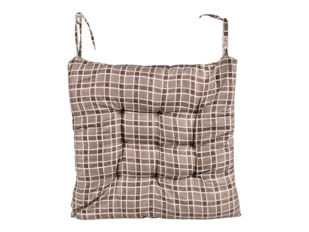 Подушка на стілець stripes, 40 см, квадратна, із зав'язками, принт клітина, колір коричневий