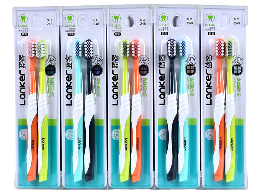 Зубна щітка Lanker з м’якою щетиною, хвиляста ручка, 19см (ціна за набір 2шт)