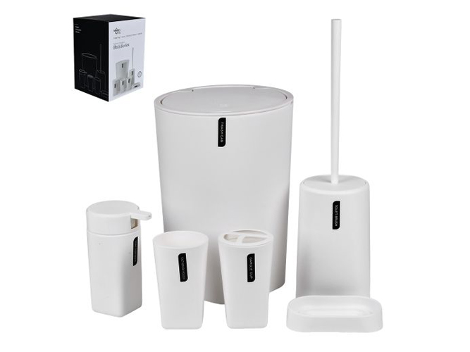 Набор для ванной 6 предметов, пластик, белый, 21×21×28см