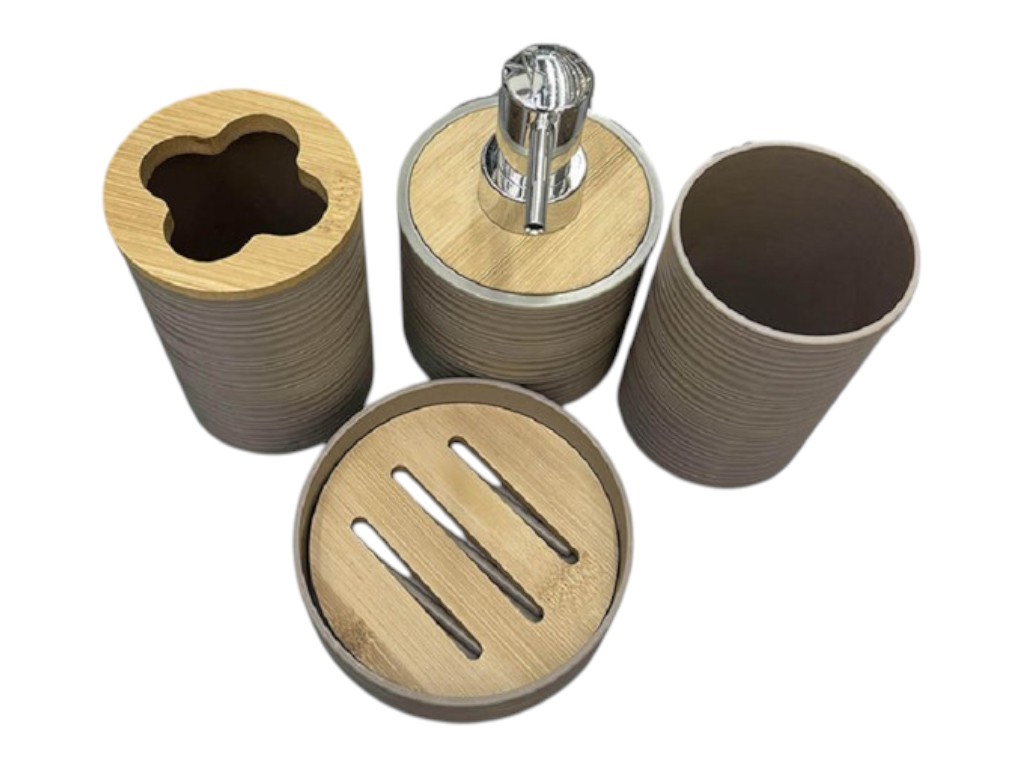 Набор для ванной 4 предмета, пластик+бамбук, 16×12×12см