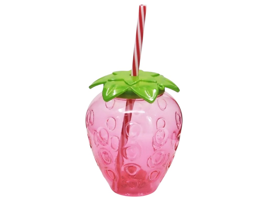 Стакан пластиковый с крышкой и трубочкой Strawberry, 500мл, цвет розовый
