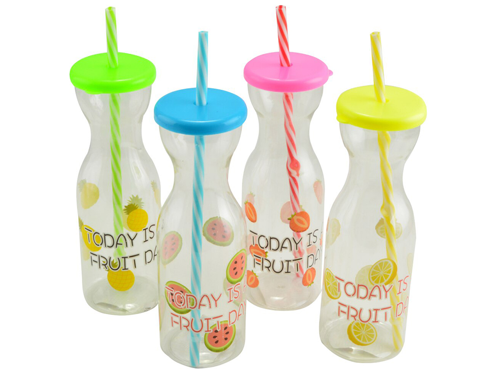 Бутылка для напитков с трубочкой Fruits, 450мл