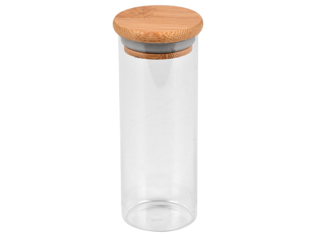 Банка з бамбуковою кришкою, скло, 150мл, 4,7×12см, прозорий