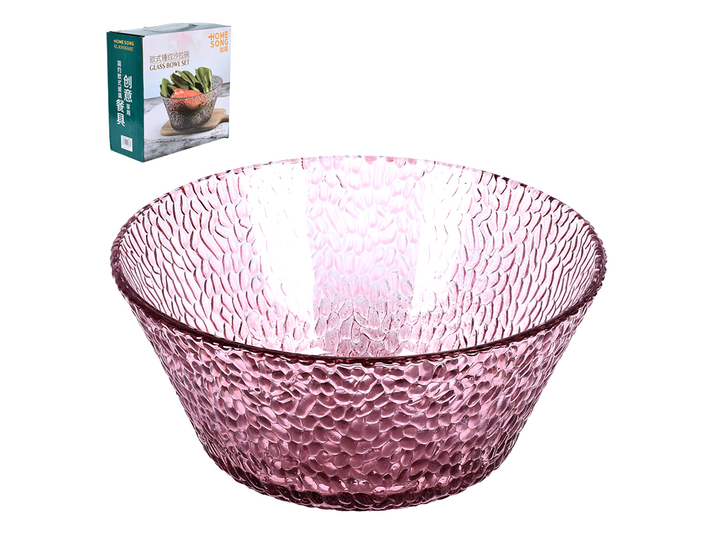 Салатник стеклянный, розовый, d19см