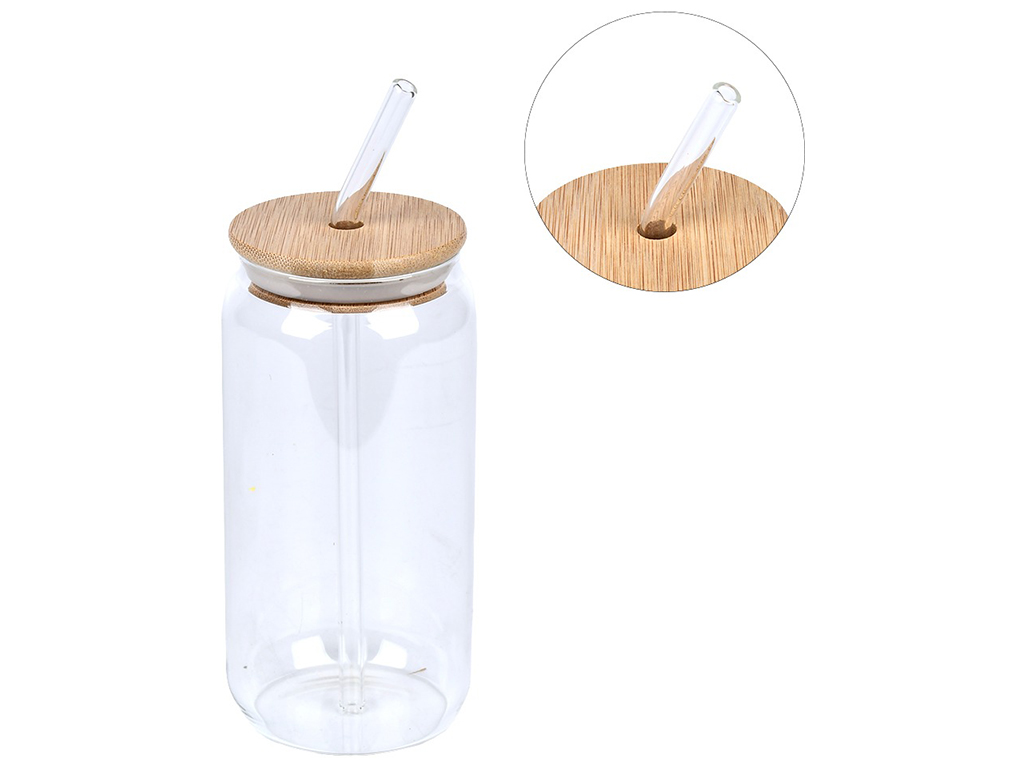 Стакан с бамбуковой крышкой и трубочкой Fusion, 15х6см, 600мл