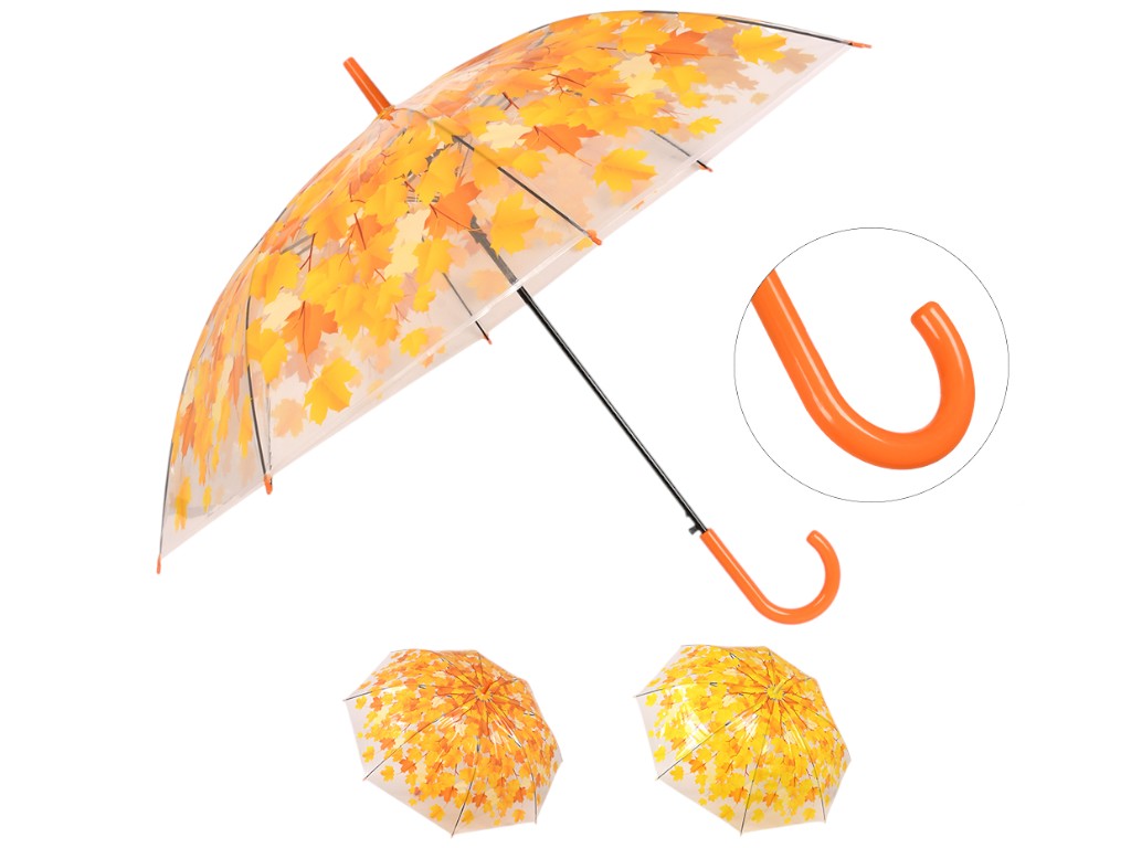 Зонт-трость Осень, полуавтомат, 8 спиц, ПВХ, металл, пластик, 120см, цвет оранжевый