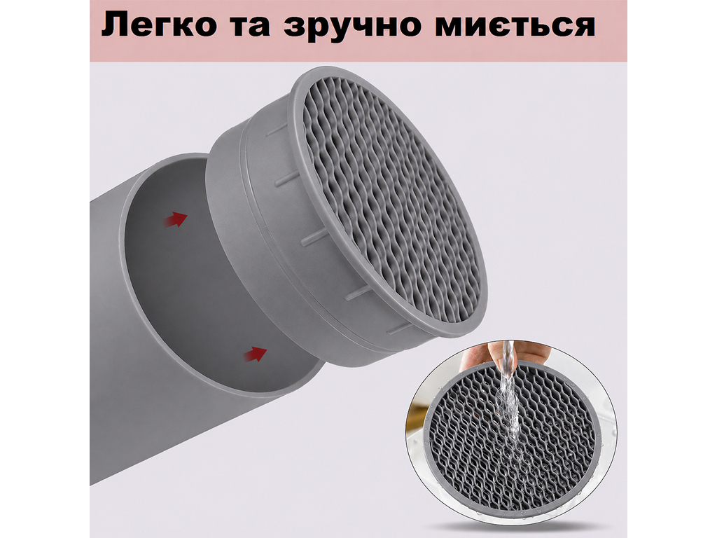 Подставка для ножей универсальная тройная, 22×23 см, с отделениями и вставкой, цвет серый