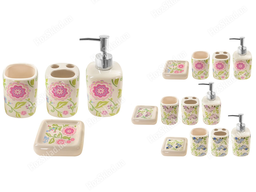 Набор в ванную Цветы керамический (цена за набор 4 предмета)