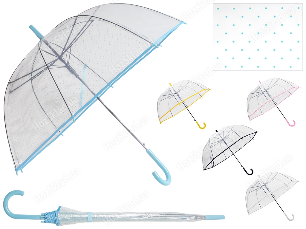 Зонт-трость полуавтомат прозрачный 83см, 8сп.