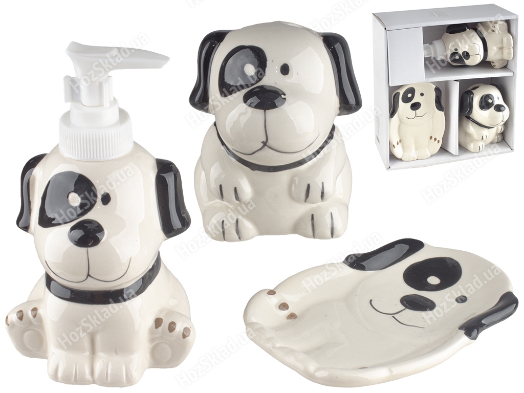 Набір аксесуарів для ванної кімнати керамічний Dog (ціна за набір 3 предмети)
