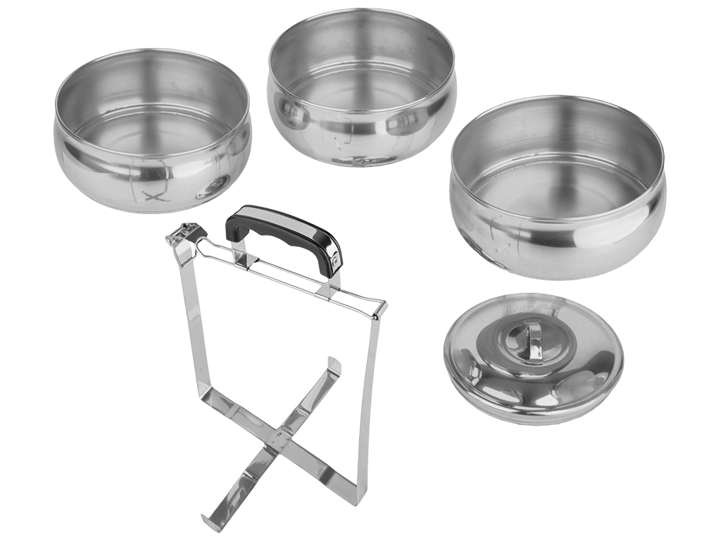 Контейнер пищевой, нержавеющая сталь D16см 18х16х24,2см 1л (цена за набор 3шт)