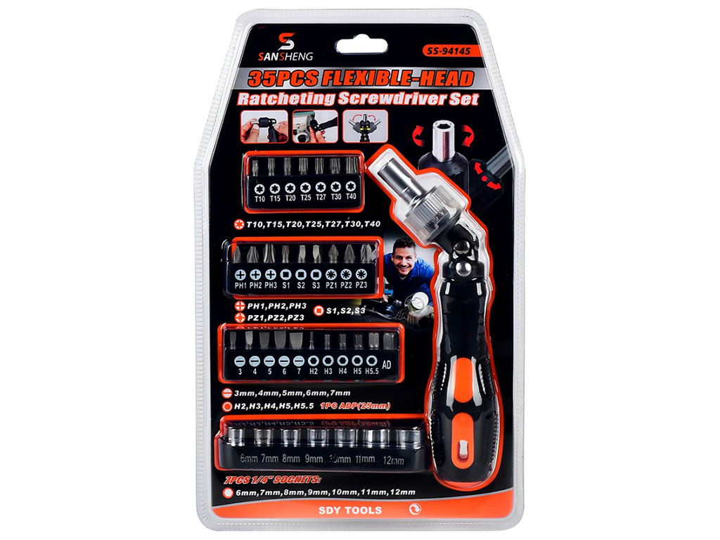Викрутка з храповим механізмом і насадками (ціна за набір 35предметів)