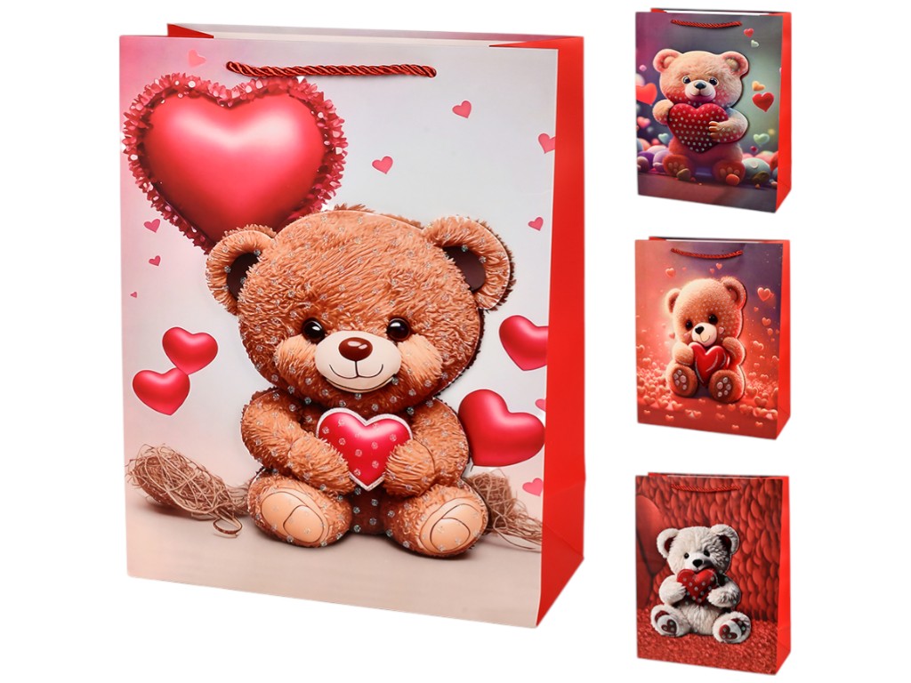 Пакет подарунковий Bear 3D, папір, 26×32×11см, 4 дизайни (ціна за 1шт)