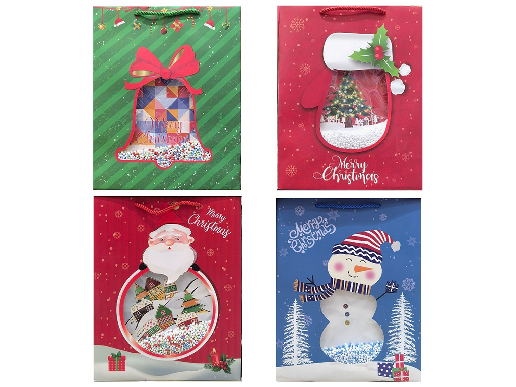 Пакет новогодний бумажный M Merry Christmas 3D, 32х26х11см