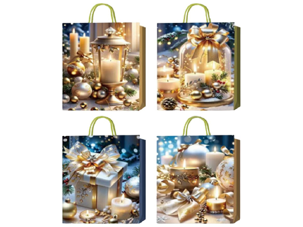 Пакет новогодний бумажный S Christmas candles, 18х23х8см