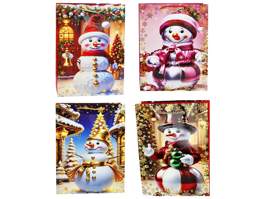 Пакет новогодний бумажный M Snowman, 26х32х10см