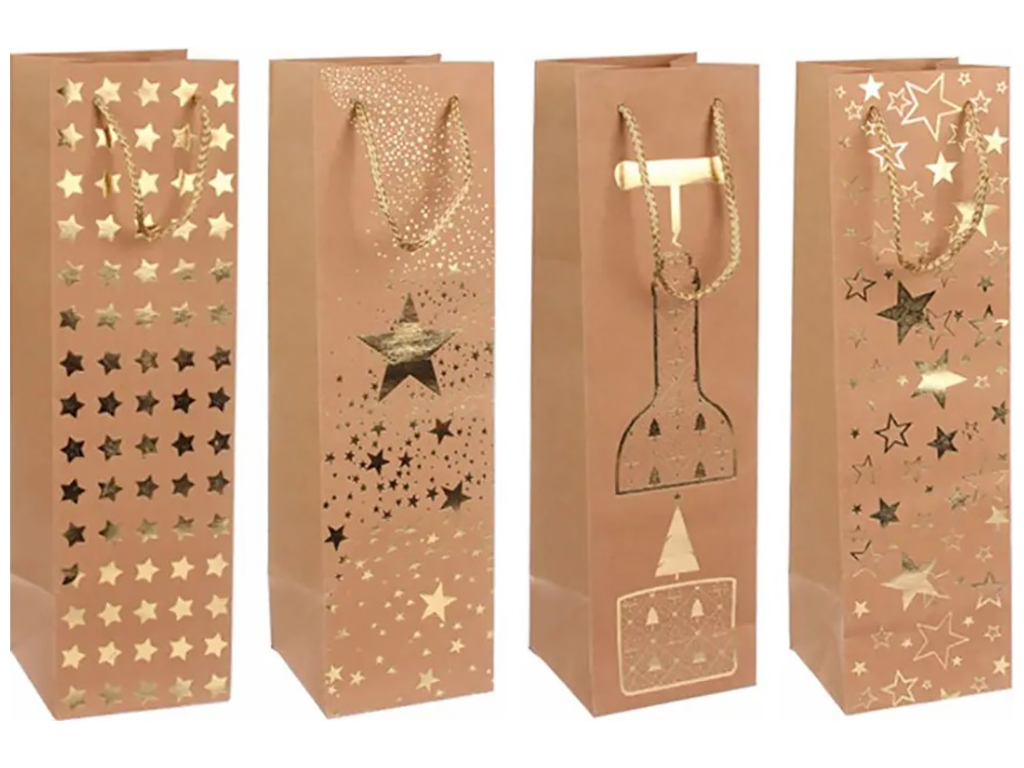 Пакет подарочный бумажный под бутылку Kraft, 11х11х38см