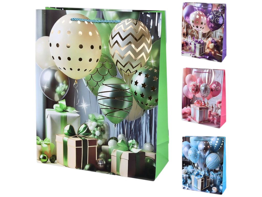 Пакет подарунковий Ballons, папір, 18×23×10см, 4 дизайни (ціна за 1шт)