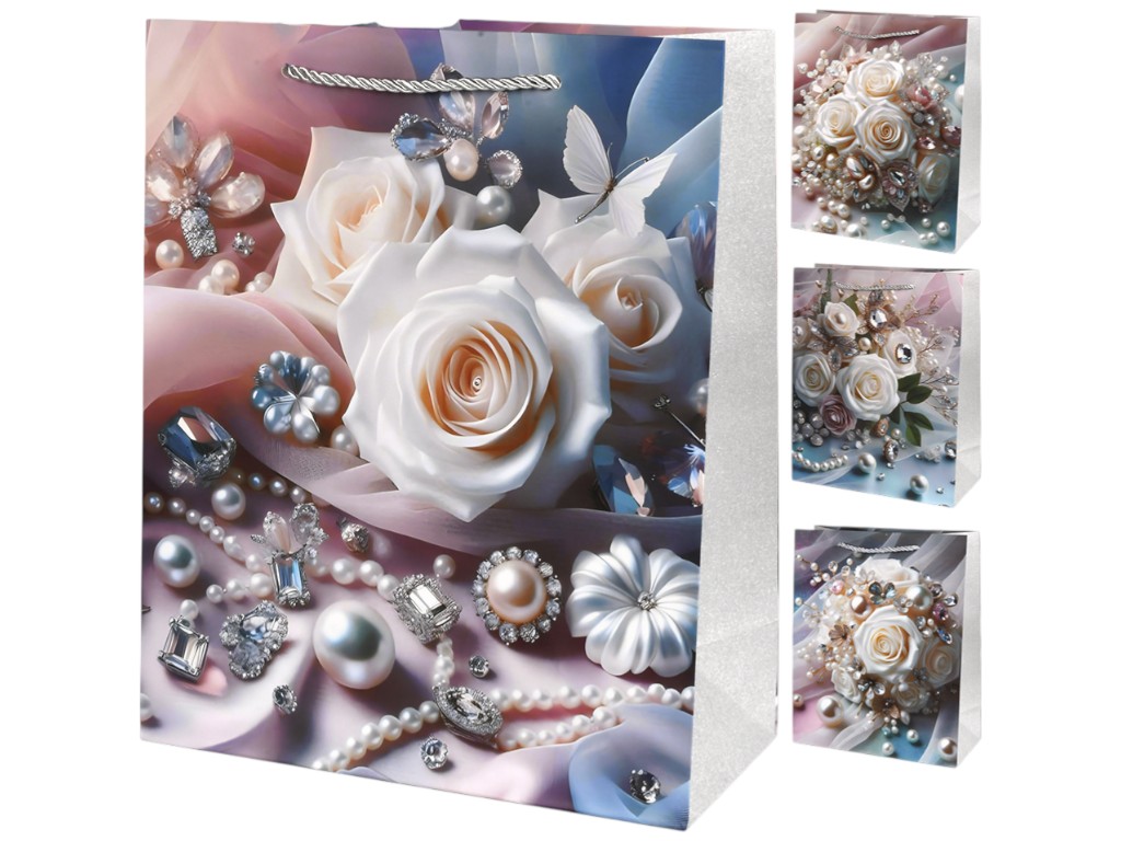 Пакет подарунковий Pearl roses, папір, 18х23х10см, 4 дизайни (ціна за 1шт)