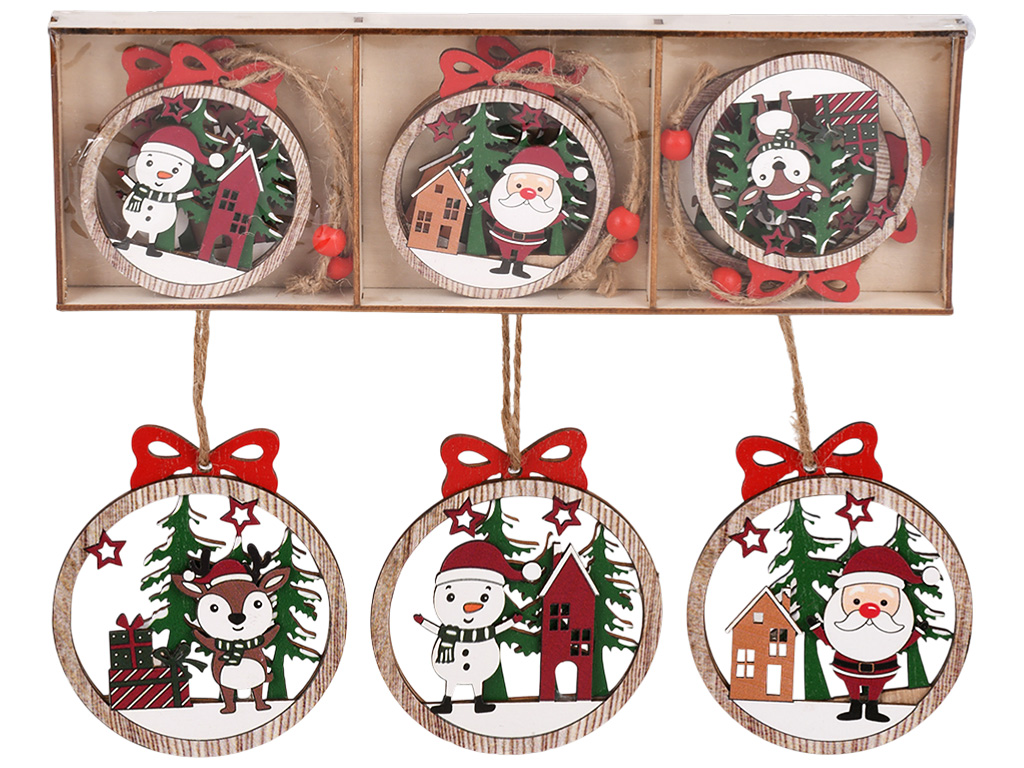 Фигурка-подвеска новогодняя Wooden, набор 6 шт, 6см (цена за упаковку)