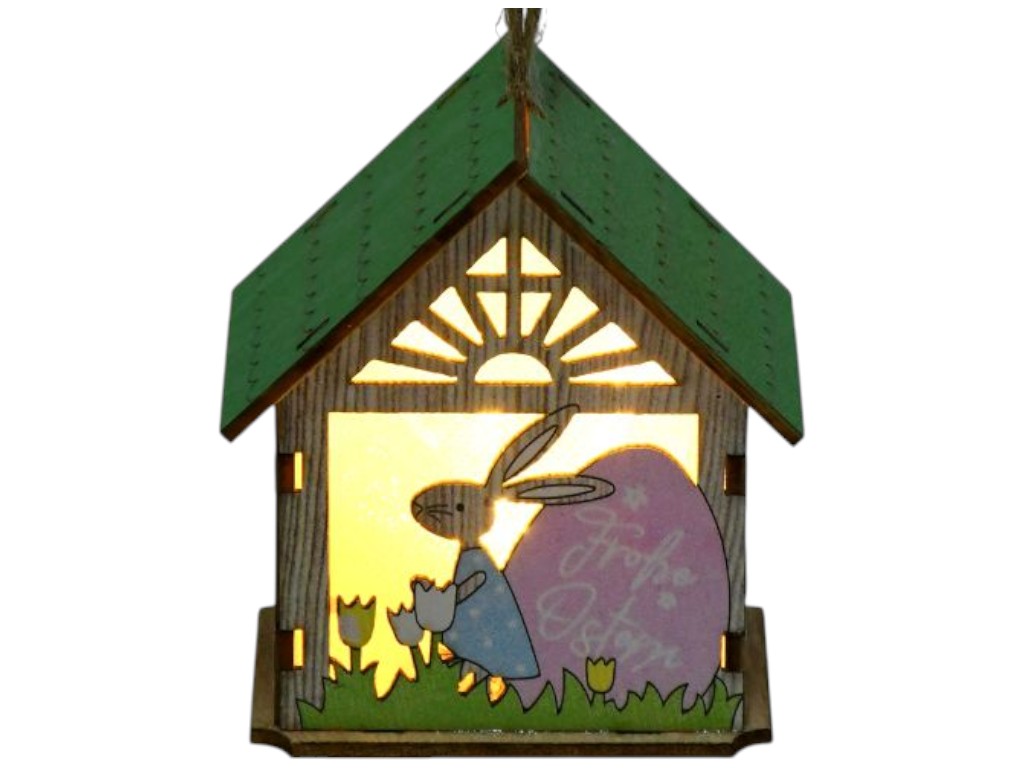 Лампа-ліхтар великодня Easter Bunny House, з підсвічуванням, батарейки в комплекті, дерево, 8см