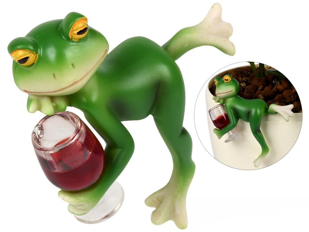 Фигурка для цветочного горшка Funny frog, полирезина, 10см, цвет зелёный