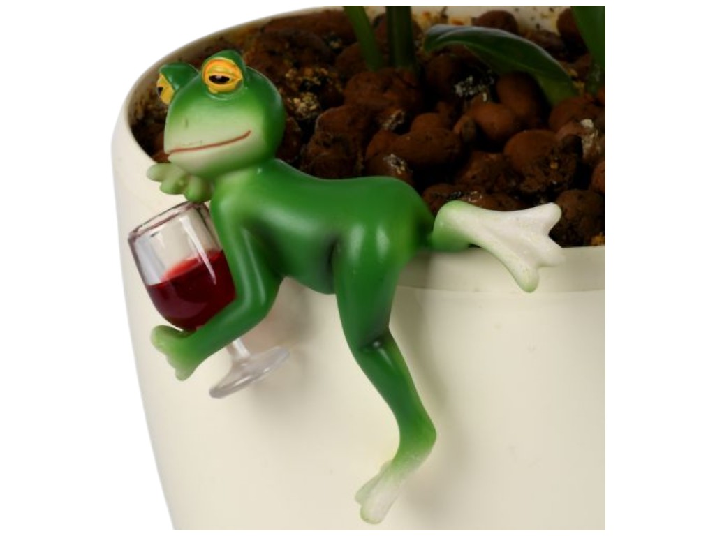 Фигурка для цветочного горшка Funny frog, полирезина, 10см, цвет зелёный